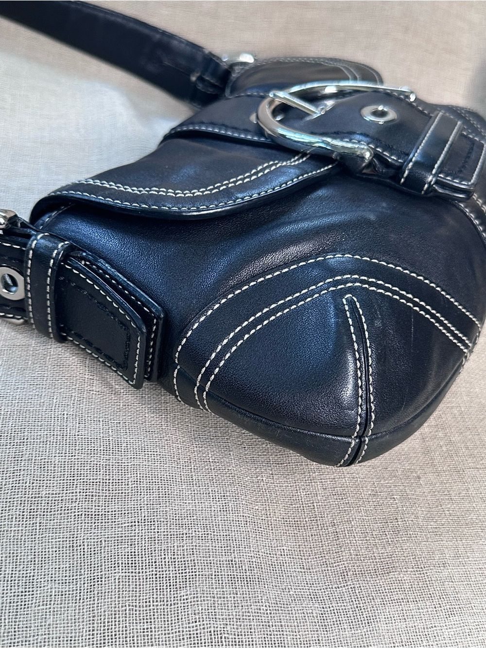 Coach 10316 Vintage Y2K SMALL Soho Black Leather Shoulder Bag Contrast Stitching - Picture 5 of 14